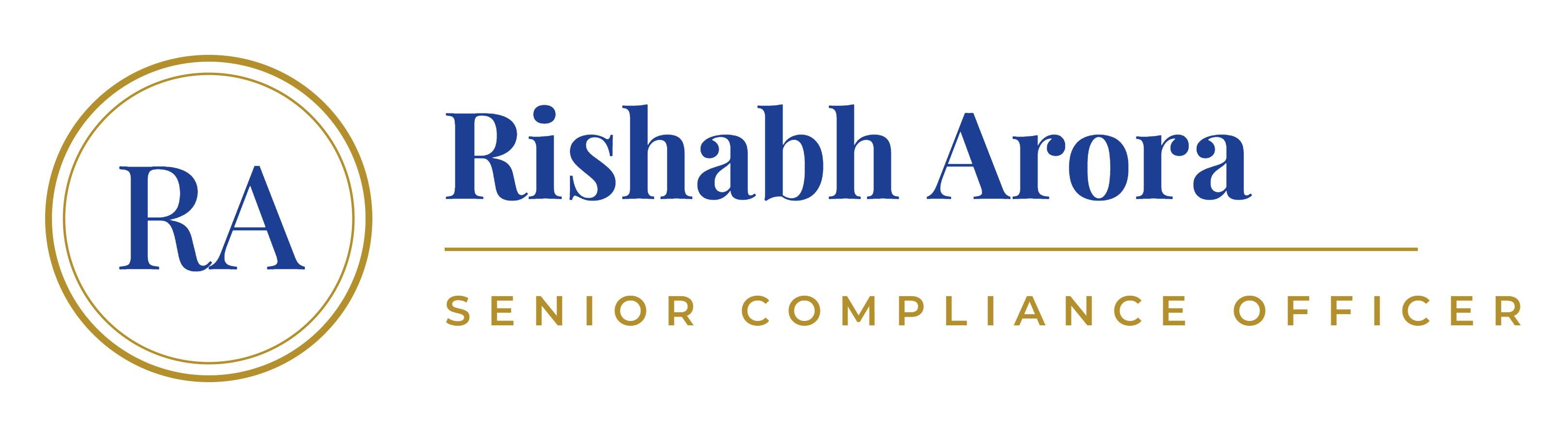 Rishabh Arora logo, displaying his name and role as Senior Compliance Officer.